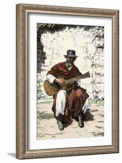 Argentinian "Gaucho Cantor," or Cowboy Guitar-Player of the Pampas, 1800s-null-Framed Giclee Print
