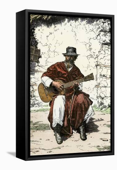 Argentinian "Gaucho Cantor," or Cowboy Guitar-Player of the Pampas, 1800s-null-Framed Premier Image Canvas