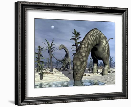 Argentinosaurus Dinosaurs Grazing in the Desert-Stocktrek Images-Framed Art Print