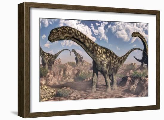 Argentinosaurus Dinosaurs Walking in the Rocky Desert-Stocktrek Images-Framed Art Print