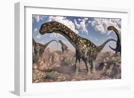 Argentinosaurus Dinosaurs Walking in the Rocky Desert-Stocktrek Images-Framed Art Print