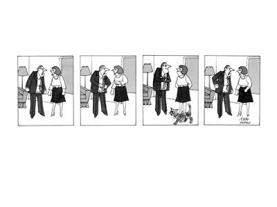Arguing husband and wife stop yelling while their cat walks by. - New  Yorker Cartoon' Premium Giclee Print - Joseph Farris 