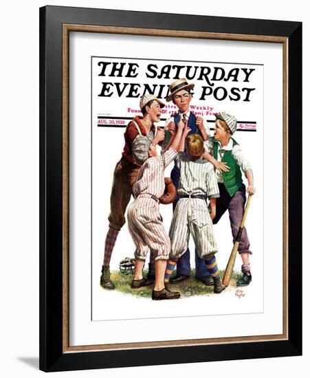 "Arguing the Call," Saturday Evening Post Cover, August 30, 1930-Alan Foster-Framed Giclee Print