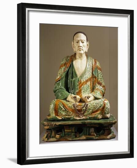 Arhat Tamrabhadra Seated, Glazed Tri-Color Terracotta Statue, China-null-Framed Giclee Print