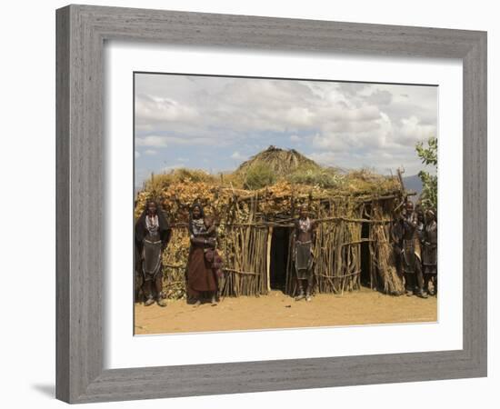 Ari Women Standing Outside House, Lower Omo Valley, Ethiopia, Africa-Jane Sweeney-Framed Photographic Print