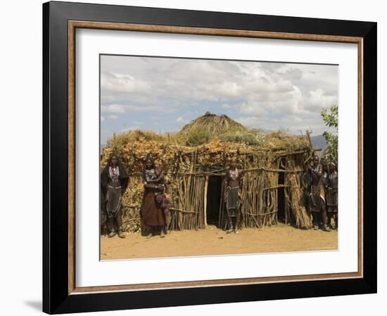 Ari Women Standing Outside House, Lower Omo Valley, Ethiopia, Africa-Jane Sweeney-Framed Photographic Print