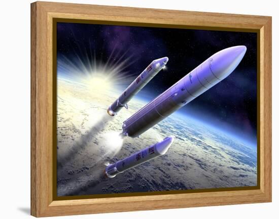 Ariane 5 Launch of Envisat, Artwork-David Ducros-Framed Premier Image Canvas