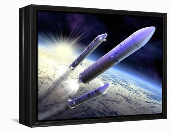 Ariane 5 Launch of Envisat, Artwork-David Ducros-Framed Premier Image Canvas