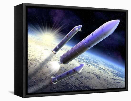 Ariane 5 Launch of Envisat, Artwork-David Ducros-Framed Premier Image Canvas