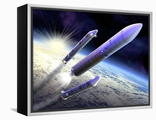 Ariane 5 Launch of Envisat, Artwork-David Ducros-Framed Premier Image Canvas