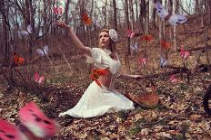 Young Adult Female with Butterflies in Woods-Ariel Marie Miller-Mounted Photographic Print