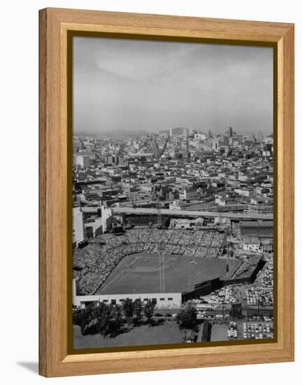 Ariels of Seals Stadium During Opeaning Day, Giants Vs. Dodgers-Nat Farbman-Framed Premier Image Canvas