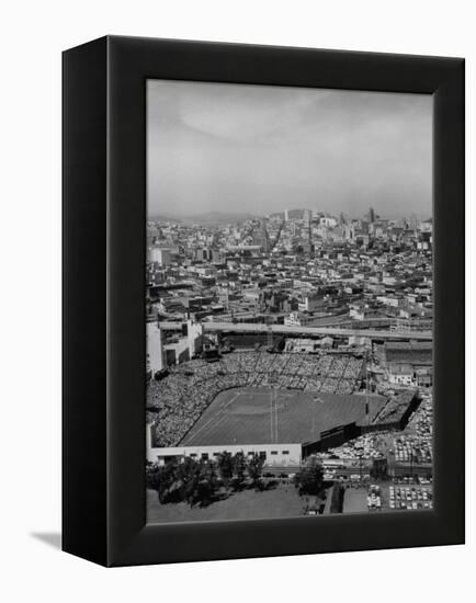 Ariels of Seals Stadium During Opeaning Day, Giants Vs. Dodgers-Nat Farbman-Framed Premier Image Canvas