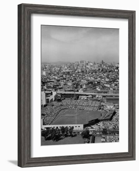 Ariels of Seals Stadium During Opeaning Day, Giants Vs. Dodgers-Nat Farbman-Framed Photographic Print