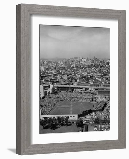Ariels of Seals Stadium During Opeaning Day, Giants Vs. Dodgers-Nat Farbman-Framed Photographic Print