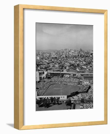 Ariels of Seals Stadium During Opeaning Day, Giants Vs. Dodgers-Nat Farbman-Framed Photographic Print