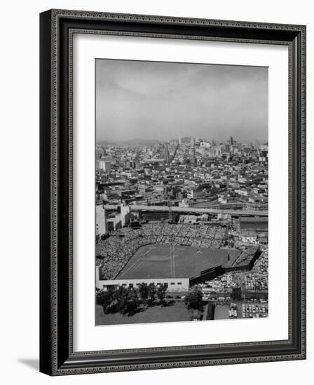 Ariels of Seals Stadium During Opeaning Day, Giants Vs. Dodgers-Nat Farbman-Framed Photographic Print