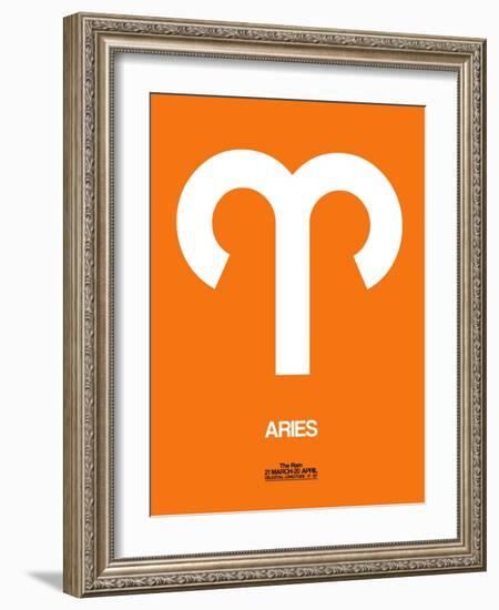 Aries Zodiac Sign White on Orange-NaxArt-Framed Art Print