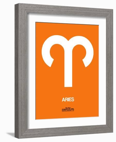 Aries Zodiac Sign White on Orange-NaxArt-Framed Art Print