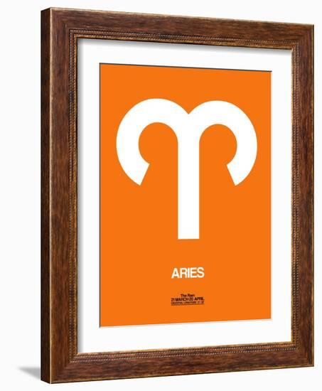 Aries Zodiac Sign White on Orange-NaxArt-Framed Art Print