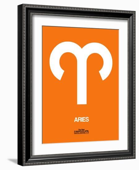 Aries Zodiac Sign White on Orange-NaxArt-Framed Art Print