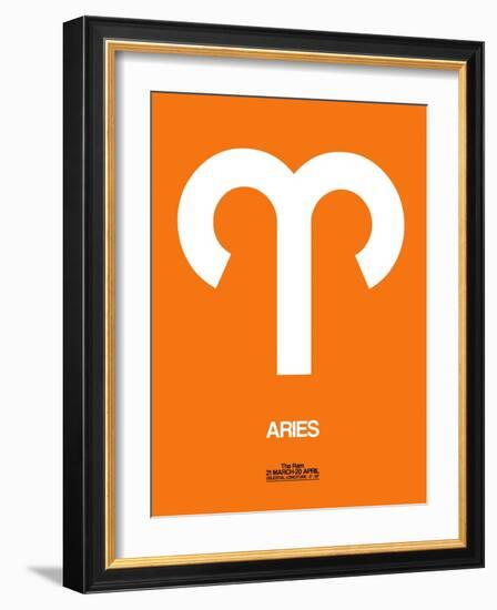 Aries Zodiac Sign White on Orange-NaxArt-Framed Art Print