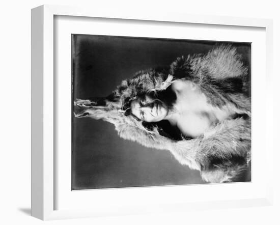 Arikara Indian Wearing Bear Skin Edward Curtis Photograph-Lantern Press-Framed Art Print