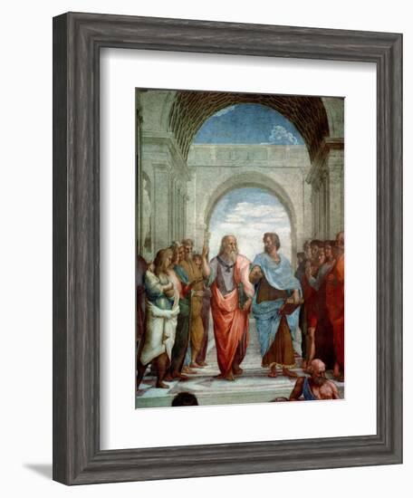 Aristotle and Plato: Detail from the School of Athens in the Stanza Della Segnatura, 1510-11-Raphael-Framed Giclee Print