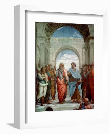 Aristotle and Plato: Detail from the School of Athens in the Stanza Della Segnatura, 1510-11-Raphael-Framed Giclee Print