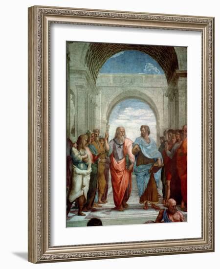 Aristotle and Plato: Detail from the School of Athens in the Stanza Della Segnatura, 1510-11-Raphael-Framed Giclee Print