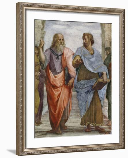 Aristotle and Plato: Detail of School of Athens, 1510-11 (Fresco) (Detail of 472)-Raphael-Framed Giclee Print