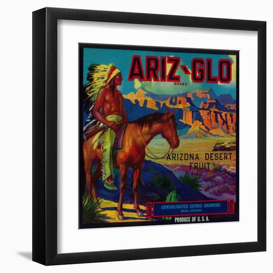 Ariz-Glo Orange Label - Mesa, AZ-Lantern Press-Framed Art Print