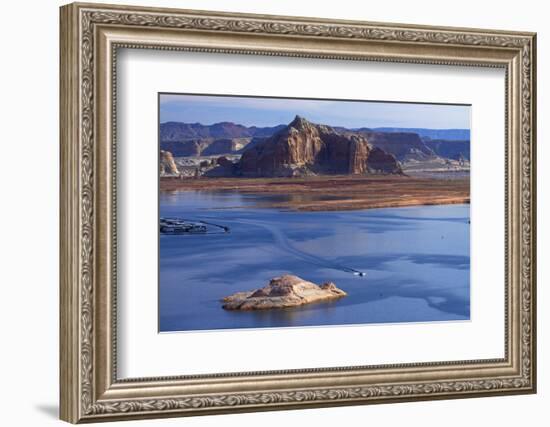 Arizona, Boats on Lake Powell at Wahweap, Far Shoreline Is in Utah-David Wall-Framed Photographic Print
