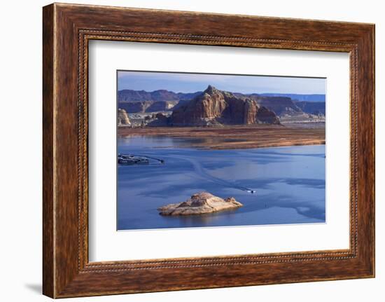 Arizona, Boats on Lake Powell at Wahweap, Far Shoreline Is in Utah-David Wall-Framed Photographic Print
