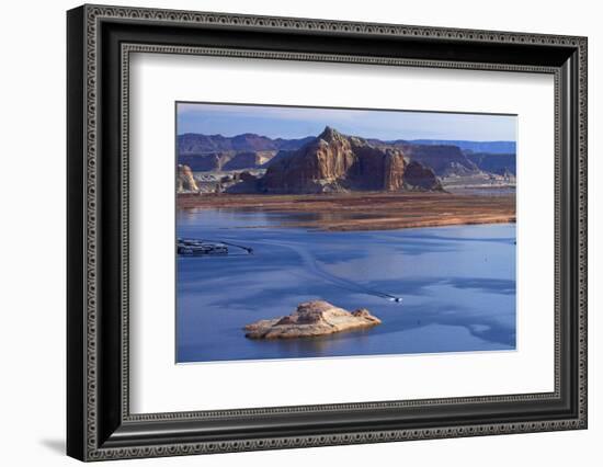 Arizona, Boats on Lake Powell at Wahweap, Far Shoreline Is in Utah-David Wall-Framed Photographic Print