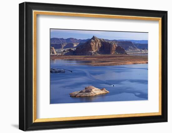 Arizona, Boats on Lake Powell at Wahweap, Far Shoreline Is in Utah-David Wall-Framed Photographic Print