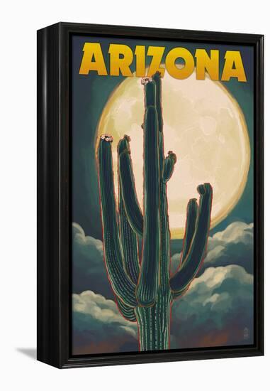 Arizona Cactus and Full Moon-Lantern Press-Framed Stretched Canvas