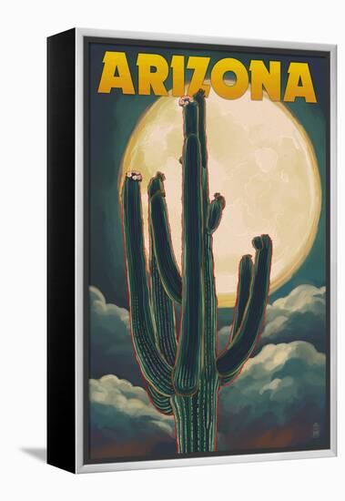 Arizona Cactus and Full Moon-Lantern Press-Framed Stretched Canvas