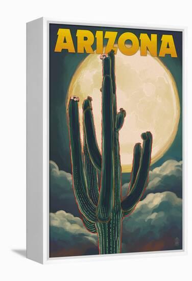Arizona Cactus and Full Moon-Lantern Press-Framed Stretched Canvas