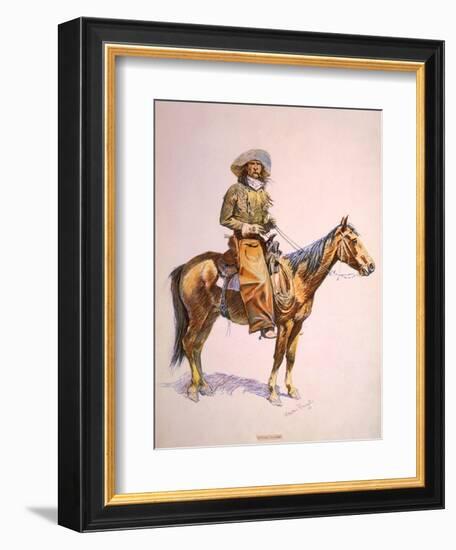 Arizona Cow-Boy on Horseback, Pastel Drawing by Frederic Remington, Ca, 1900-null-Framed Art Print