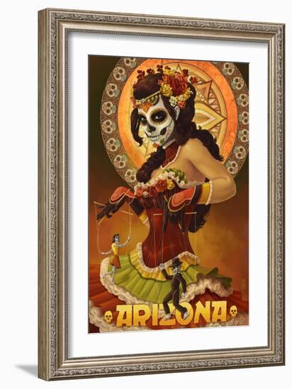 Arizona - Day of the Dead Marionettes-Lantern Press-Framed Art Print