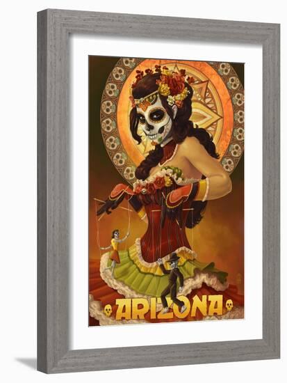 Arizona - Day of the Dead Marionettes-Lantern Press-Framed Art Print
