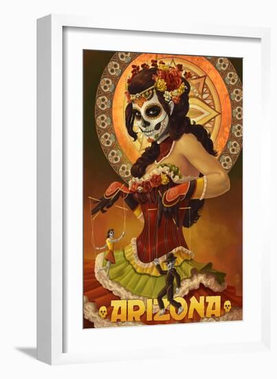 Arizona - Day of the Dead Marionettes-Lantern Press-Framed Art Print