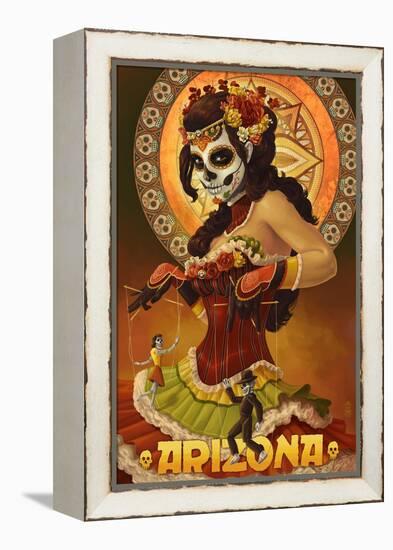 Arizona - Day of the Dead Marionettes-Lantern Press-Framed Stretched Canvas