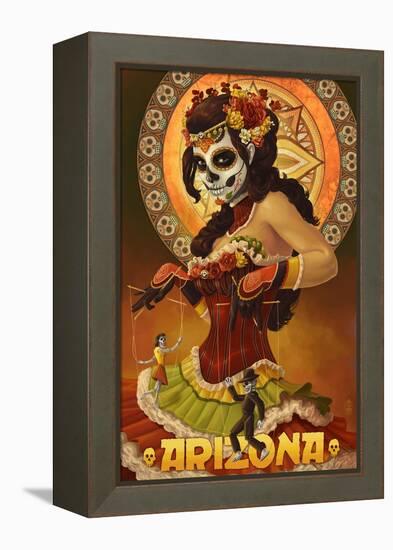 Arizona - Day of the Dead Marionettes-Lantern Press-Framed Stretched Canvas