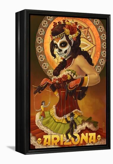 Arizona - Day of the Dead Marionettes-Lantern Press-Framed Stretched Canvas