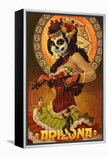 Arizona - Day of the Dead Marionettes-Lantern Press-Framed Stretched Canvas