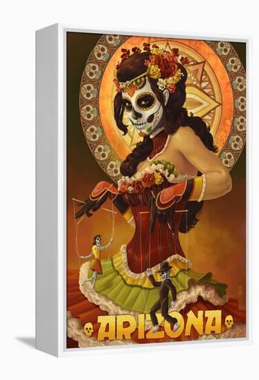 Arizona - Day of the Dead Marionettes-Lantern Press-Framed Stretched Canvas