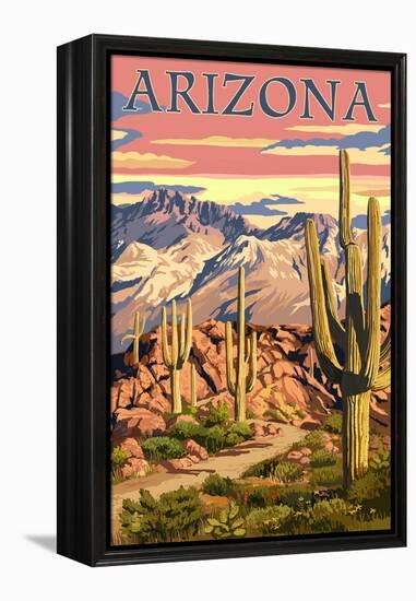 Arizona Desert Scene at Sunset-Lantern Press-Framed Stretched Canvas
