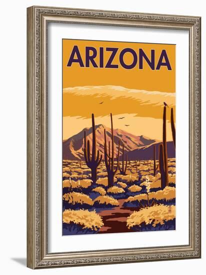 Arizona Desert Scene with Cactus-Lantern Press-Framed Art Print